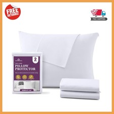 Luxurious Queen Size Pillow Protectors 2 Pack - 100 Cotton  Zippered Closure