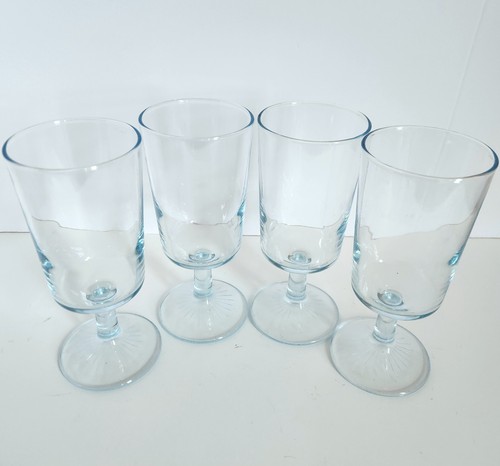 Vintage Blue Tinted Pressed Glass Goblets Set of 4 Water Wine Barware - Picture 3 of 8