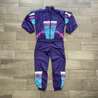 Vintage Adidas Nylon Track Suit Jacket And Pants 80s Mens Large Purple Pink Blue