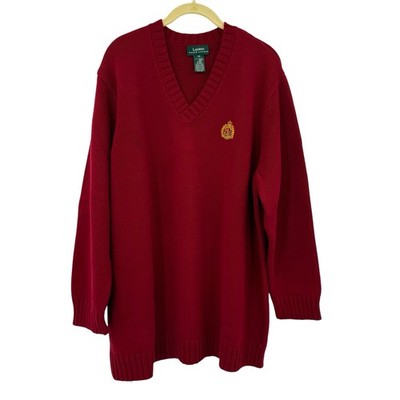 Vintage Ralph Lauren LRL Red Cotton Gold Embroidered Crest Sweater 3X Nautical