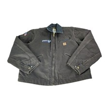 Carhartt J97 DKB Detroit Jacket Blanket Lined Men L Dark Brown Graphic Flag