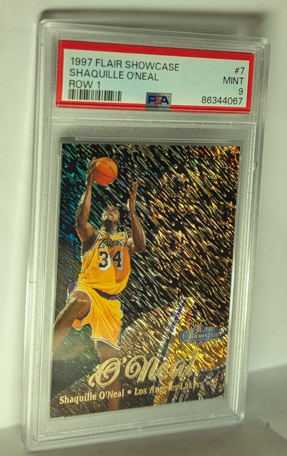 1997 Flair Showcase Shaquille O'Neal #7 ROW 1 PSA 9 Mint HOF Lakers READ view 3