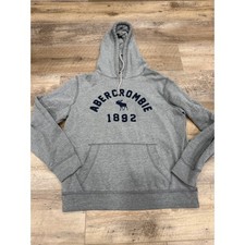 Abercrombie  Fitch Mens Gray Pullover Hoodie Moose Logo 1892 Medium Y2K