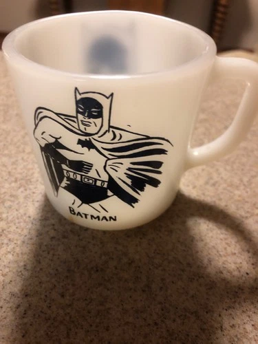 Vintage BATMAN Milk Glass Cup WESTFIELD Double Sided Mug 1966