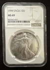 United States Mint American Eagle 1994 1 oz Silver NGC MS 69 Coin 0.999