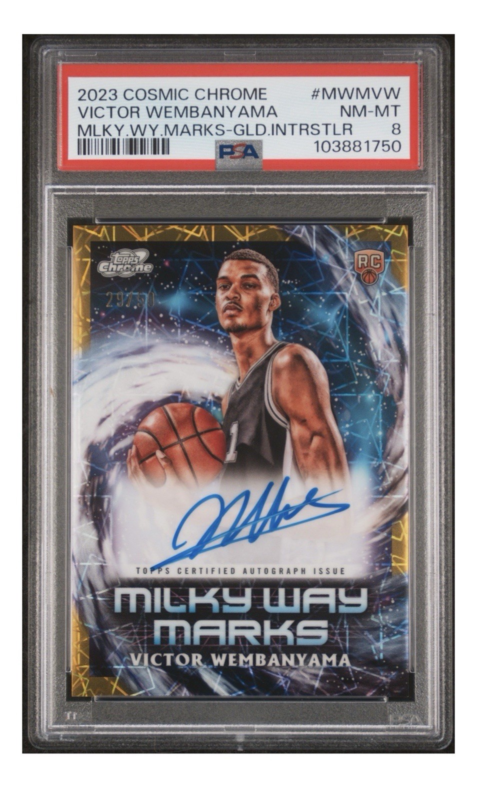 2023 Topps Cosmic Chrome Milky Way Victor Wembanyama Gold Auto PSA 8 /50
