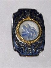 Vtg 1970 s Western Style SILVER BLUE Belt Buckle W/MELTED MARBLE LOOK-WOMANS