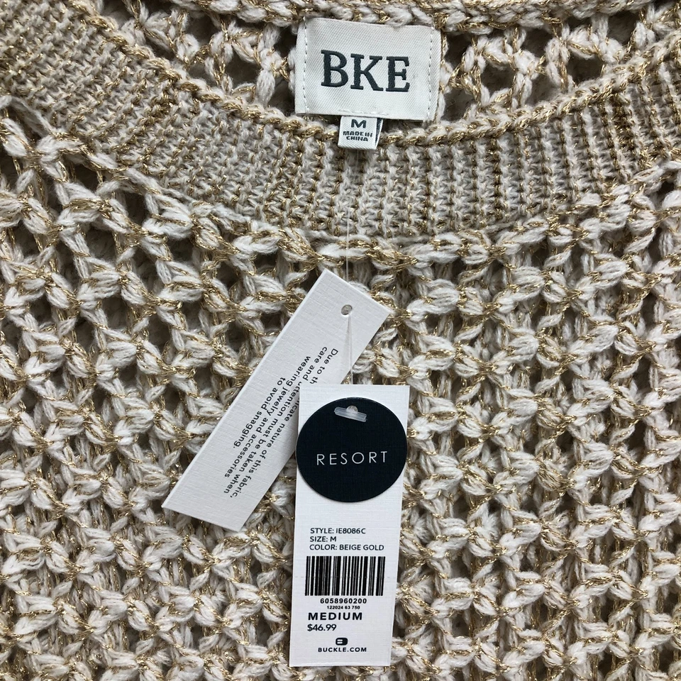 Новый BKE пряжка свитер средний взрослый бежевый коренастый вязаный пуловер джемпер женщин M - Изображение 4 из 4