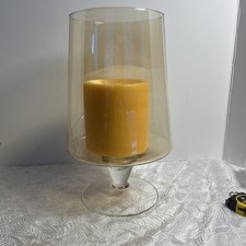 Elegant Clear Glass Pedestal Hurricane Candle Holder 14 Tall With 5x5 Candel