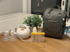 Spectra Double Electric Breast Pump White with Bottles  Carrying Bag