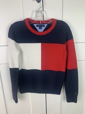 Tommy Hilfiger Sweater Boys Red White Blue Colorblock Preppy M 8 10