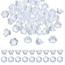 100 Pcs Glass Flower Beads for Jewelry Making Loose Bead Charm, Iridescent White
