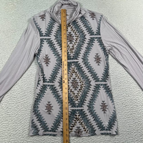 Double D Ranch Top Women's Medium Silver Fox Mountain View Aztec Beaded Western - Picture 7 of 11