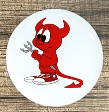 LITTLE RED DEVIL WHITE CERAMIC KITCHEN CABINET DRESSER KNOB DECOR