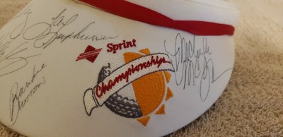 Vintage Cream Sprint Championship Autographed Visor with Embroidered Crest Tony Pedregon Hat Cap Strap Back Mens One Size Black NHRA  main image 4