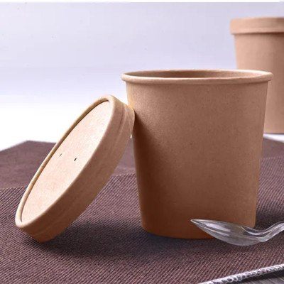 Kraft Suppenschüssel Tasse Behälter mit Deckel Papier Suppe Tassen Mitnehmen Wannen 8/12/16oz