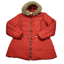 Celebrity Pink Jacket Womens L Red Full Zip Faux Fur Hoodie Puffer Coat