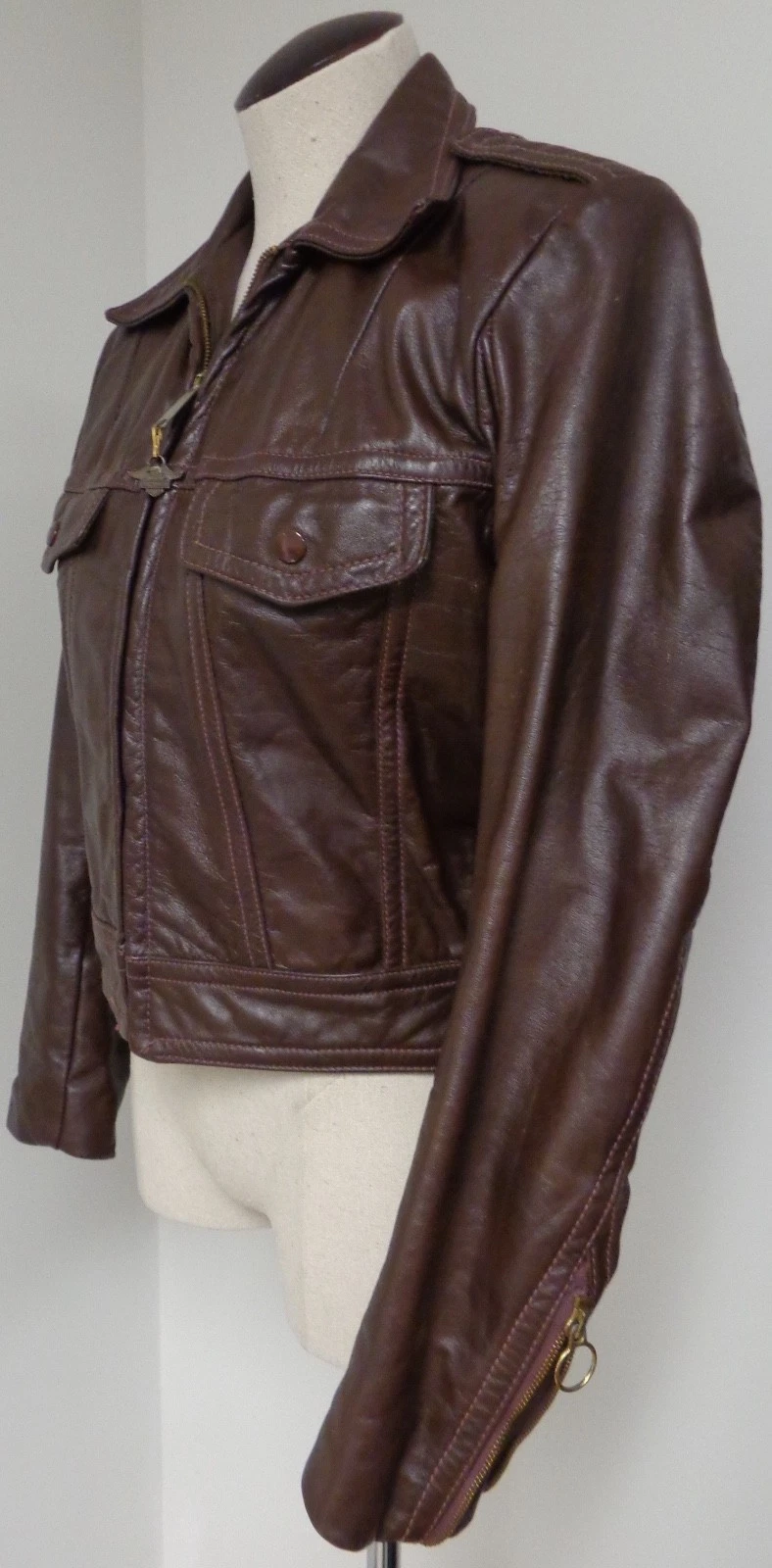 harley-davidson vintage amf leather cavalier trucker style motorcycle jacket