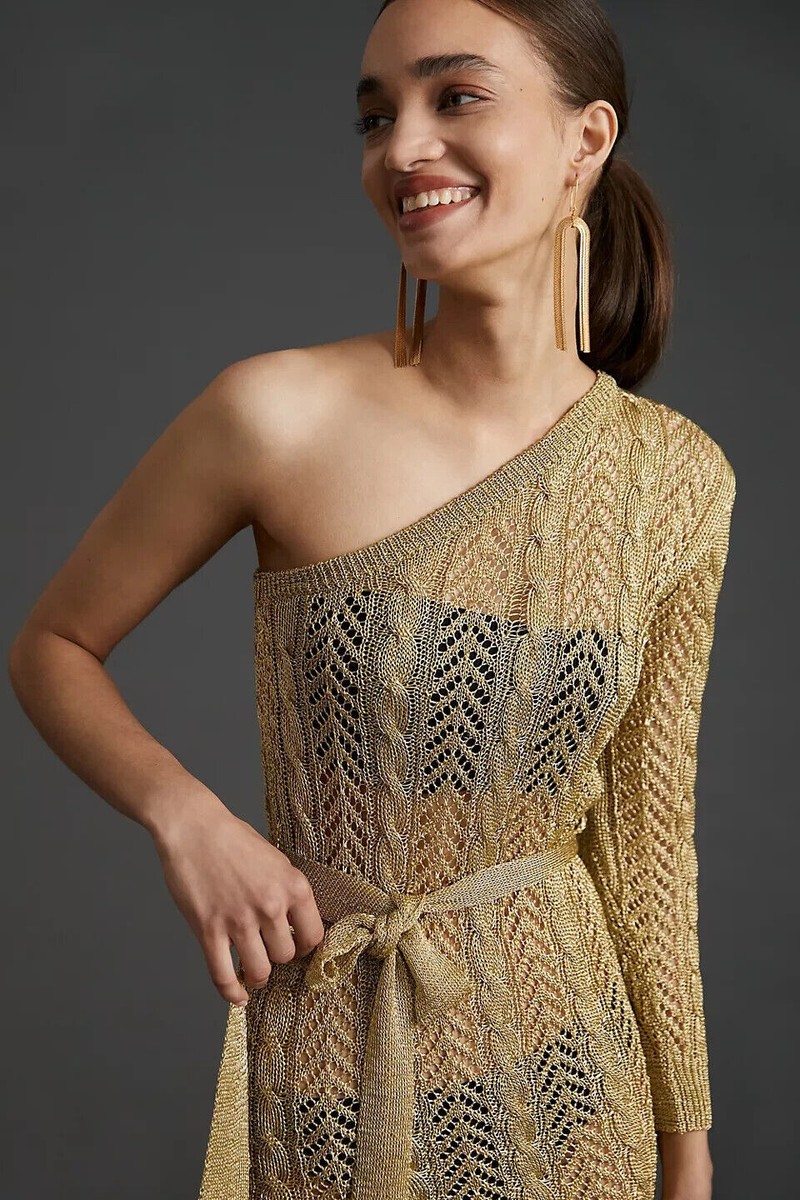knee length dresses for ladies Always Devotion Crochet Midi Dress in Gold Metallic main image 0