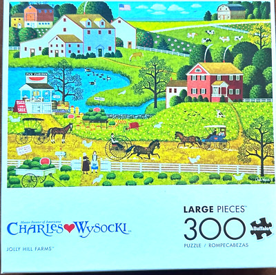 Jolly Hill Farms COMPLETE Wysocki 300 piece Puzzle Pond Cows Watermelon Eggs