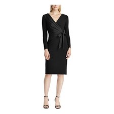 NEW LAUREN RALPH LAUREN BLACK BELTED SHEATH MIDI DRESS SIZE 14 $145