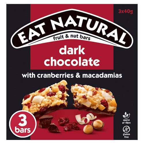 Eat Natural Dark Chocolate with Cranberries & Macadamias Bars 3 x 3x40g - Picture 3 of 3