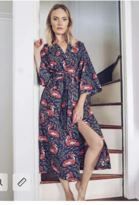 Printfresh Queen Lotus Cotton Robe Poplin Lightweight Egret Floral 2X
