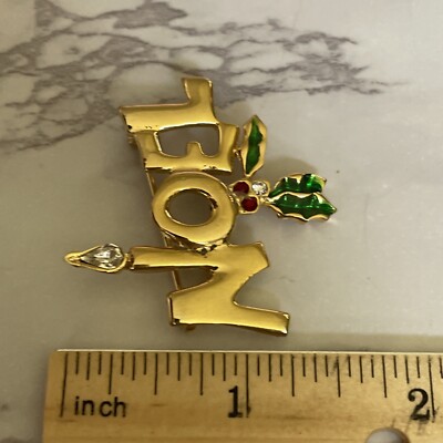 Vintage Gold Tone Rhinestone Noel Christmas Brooch Pin ZZ-38 | eBay