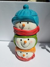 SNOWMAN XMAS STORAGE JAR SET 3 SECTIONS