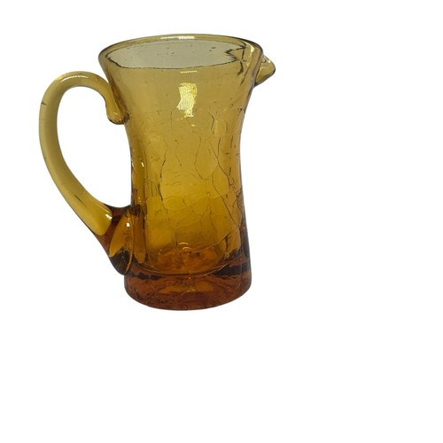 Vintage Pitcher / Vase Amber/Gold Crackle Glass Applied Handle 3.5” Hand Blown - Picture 10 of 17