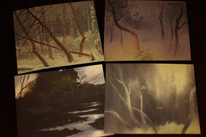 TYRUS-WONG-Walt-Disney-Bambi-LOT-of-FOUR-Concept-Illustrations-1938-1941-2005