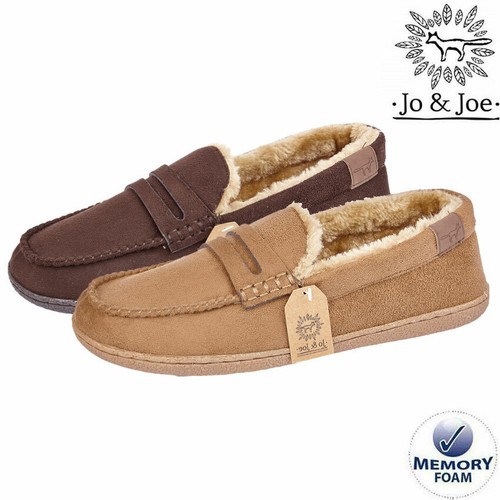 MENS MOCCASINS SLIPPERS LOAFERS FAUX SUEDE SHEEPSKIN FUR MEMORY FOAM WARM SHOES - Picture 7 of 14