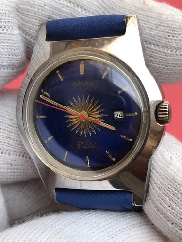 Vintage OMAX DE-LUXE Manual Winding 17 Jewels Sun Brust Dial Swiss Men's Watch - Picture 7 of 12