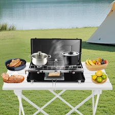 Portable Outdoor Barbecue Cooking Stove 3-Burner Gas Camping Stove BBQ Grill