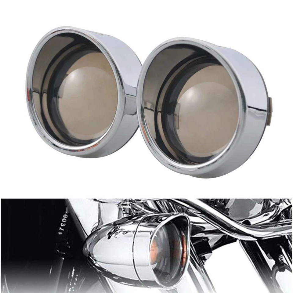 2X Turn Signal Light Lens Cover Chrome Bezels Visor For Harley Davidson Softail - Image 3 of 4