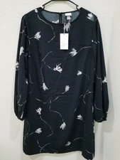 A NEW DAY Black White Floral Print Long Balloon Sleeve Midi Dress Size MEDIUM