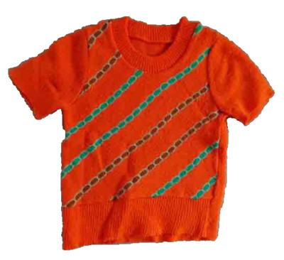 Kids Jumper Size 116 Short Sleeves, Orange Knit 100% Acrylic Stretchy Vintage