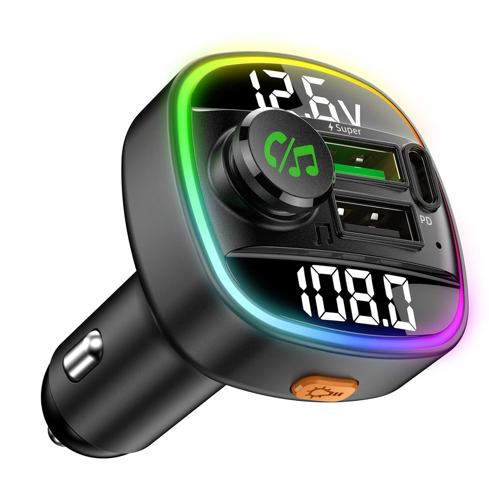 Car Wireless Fast Charger FM Transmitter Adapter LED Display USB+PD Dual Charge - Image 3 of 4