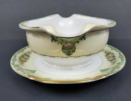 Vintage Hand Painted Mieto China Japan Gravy Sauce Boat Attached Underplate EUC - Picture 2 of 12