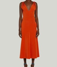 $1152 Victoria Beckham Women's Orange Sleeveless Twist-Shoulder Dress UK6/US2