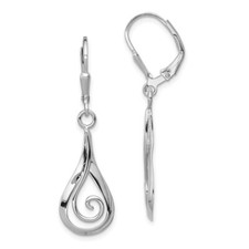 925 Sterling Silver Rhod-plated Polished Swirl Teardrop Dangle Leverback Earrin