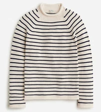 NWT J Crew 1988 Heritage Cotton Rollneck Sweater in Cream White & Blue Stripe