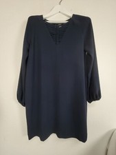 Pure Collection Long Sleeve Tunic Dress Size 6 Navy V-Neck with Braided Detail
