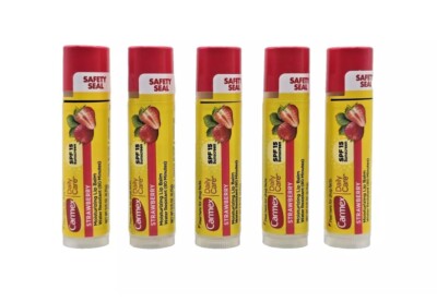 5 CARMEX Strawberry LIP BALM Moisturizing Chapped Therapy SPF15 SUNSCREEN .15OZ
