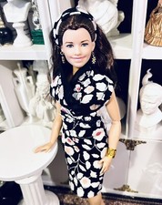 OOAK Curvy Fashion Doll size Chic Black Floral Cocktail Dress ensemble last 1 