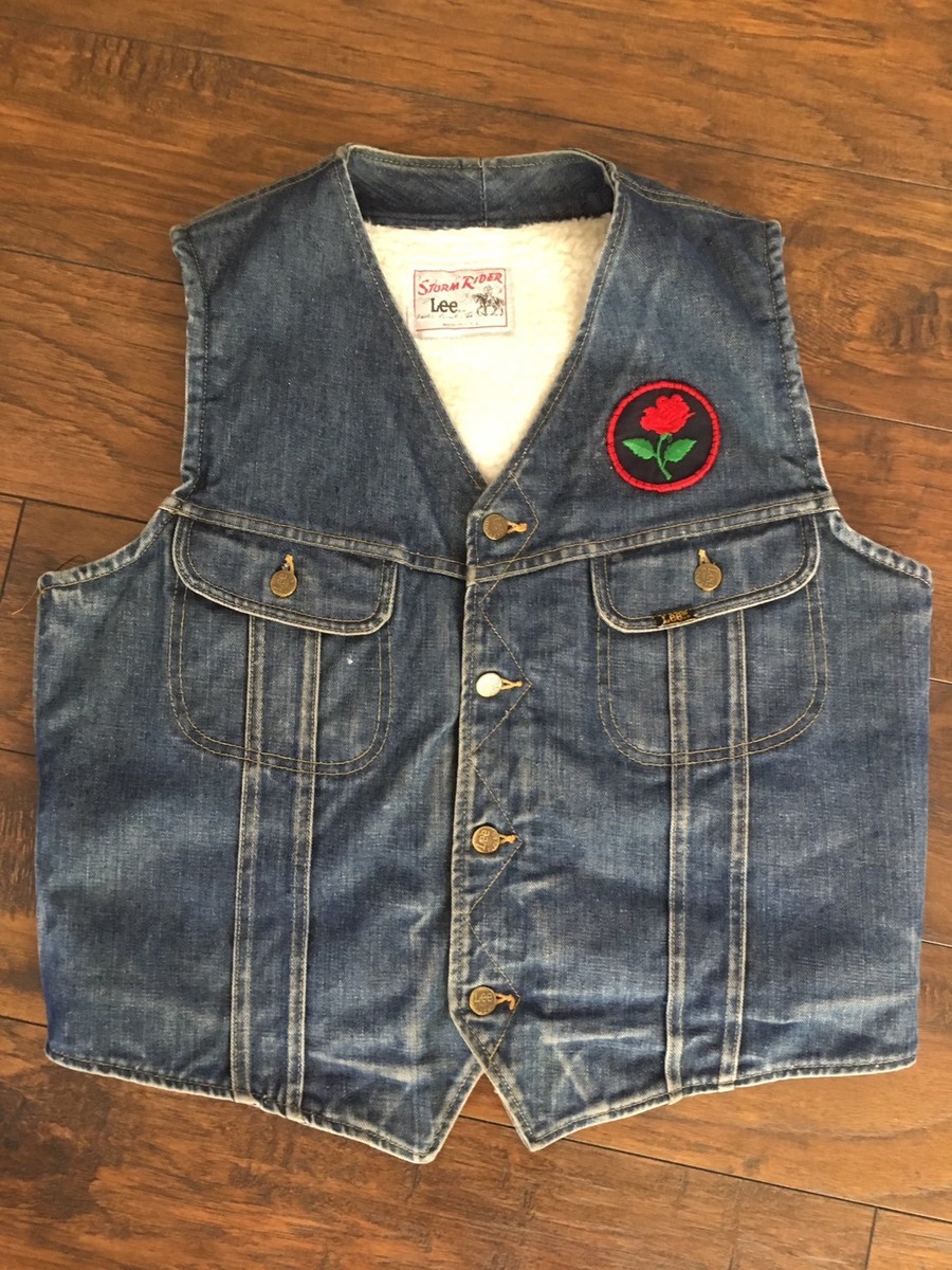トップス Lee STORM RIDER DENIM VEST Vintage Lee storm Rider Jean Denim Vest Unique Patch Sherpa Hippie