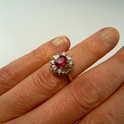 2.20Ct Oval Cut Lab Created Diamond & Ruby 14K Yellow Gold Plated Wedding Ring - Picture 3 of 6