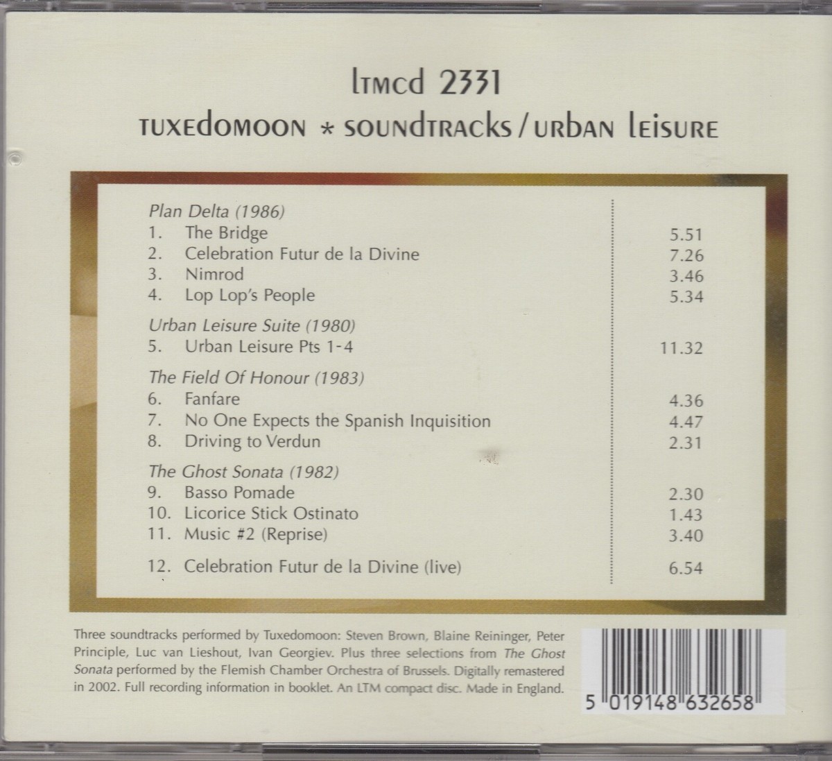TUXEDOMOON「SOUNDTRACKS/URBAN LEISURE」CD Tuxedomoon - Soundtrack/urban Leisure - Original Score - CD