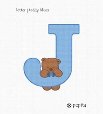 Letter J Teddy Blues Needlepoint Kit or Canvas