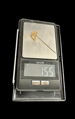 Beautiful Vintage Late 1900s 14K Gold Diamond eYe Breaching Dolphin Stick Pin 🐬 - Picture 6 of 6